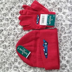 Kids Matching Winter Hat/Cap and Glove Set Embossed with Race Car